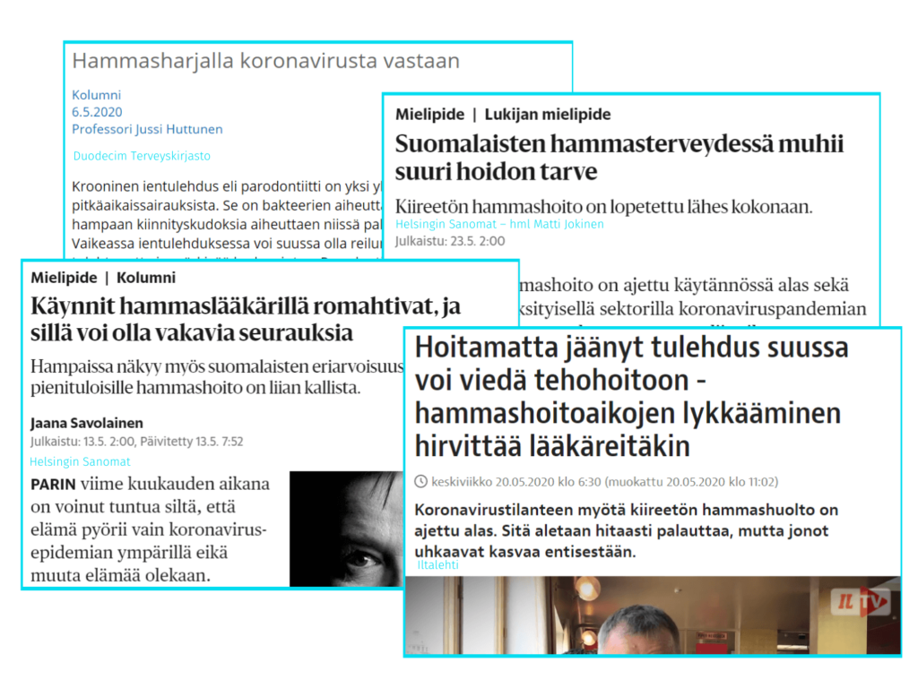 Suunterveyttä ja koronavirusta käsitteleviä artikkeleita.